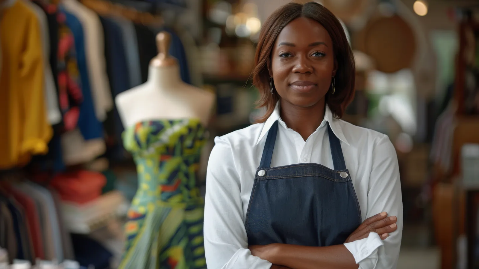 Shop owner serving customers with POS
