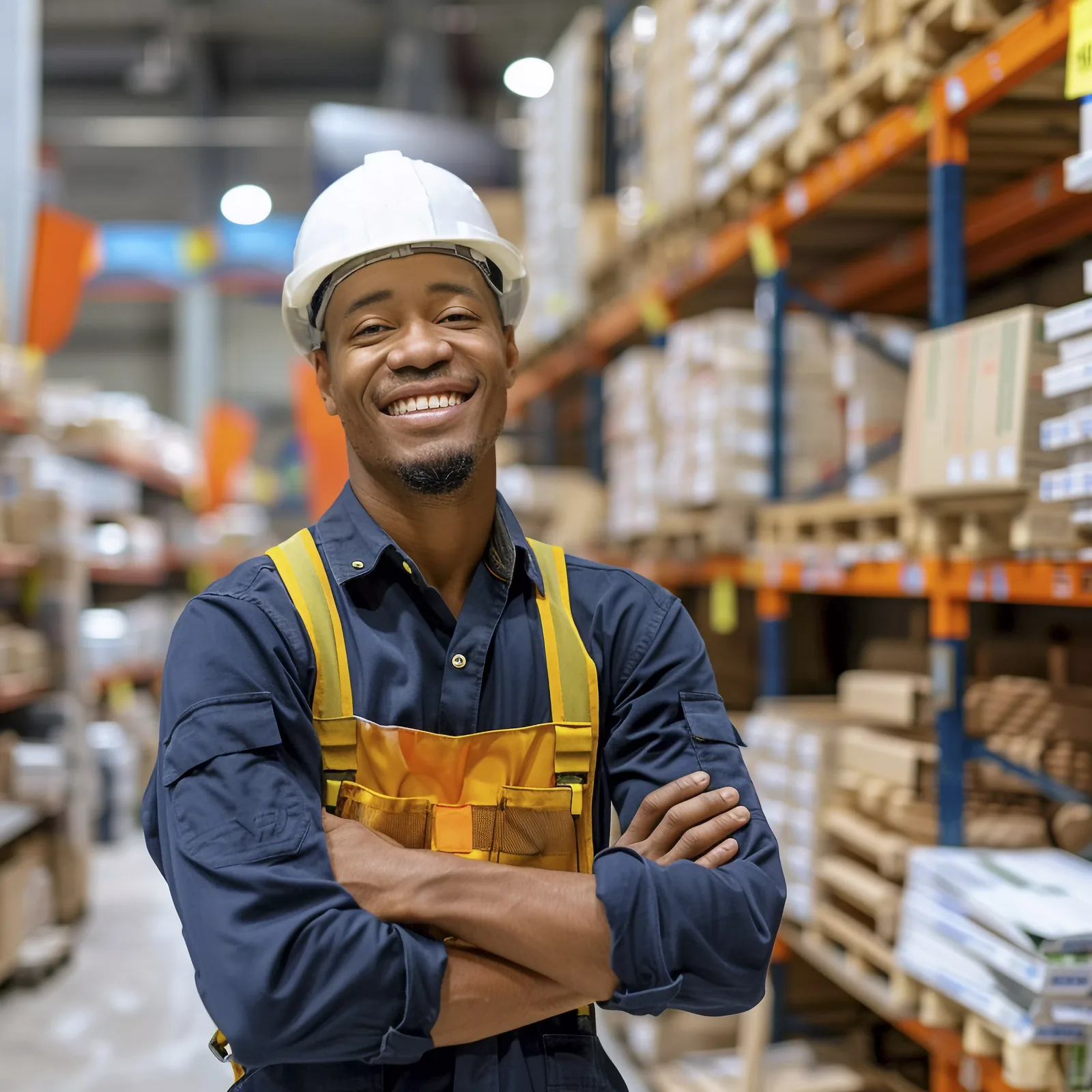 Warehouse worker managing inventory cartons