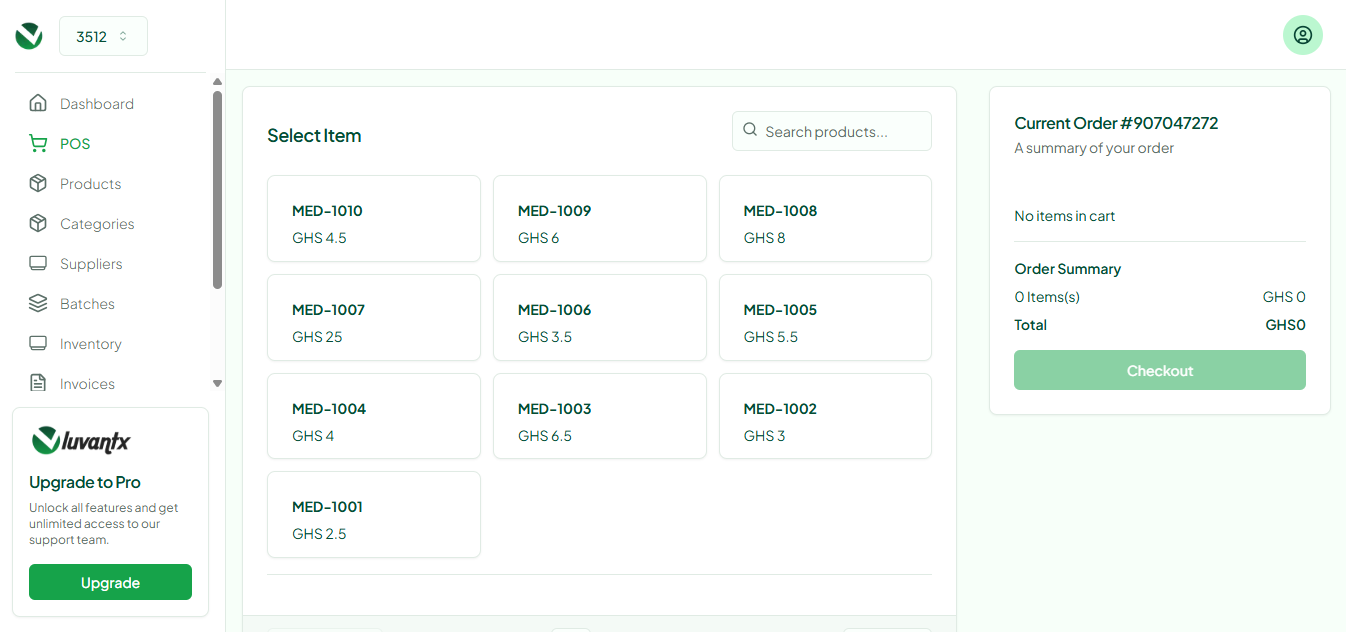 LuvantX POS Screen Interface